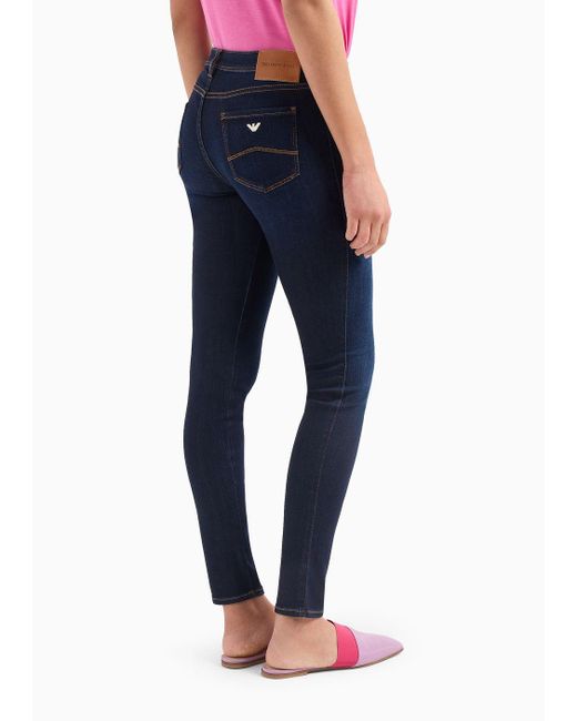 Emporio Armani Blue Jeans J28 Medium Waist Super Skinny Leg Aus Denim-lyocell