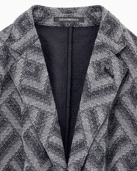 Emporio Armani Gray Knit Effect Jersey Blazer With Geometric Pattern Signature Capsule for men