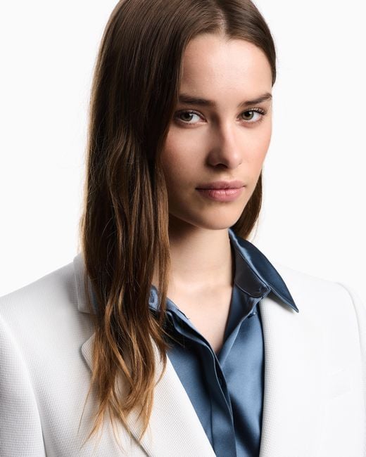 Blazer À Simple Boutonnage En Tissu Technique Gaufré Asv Emporio Armani en coloris White