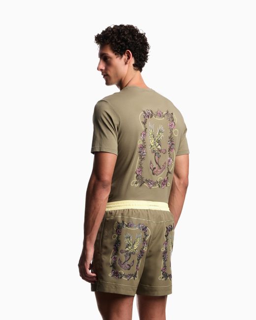 Emporio Armani Green Cards Print Swim Shorts for men