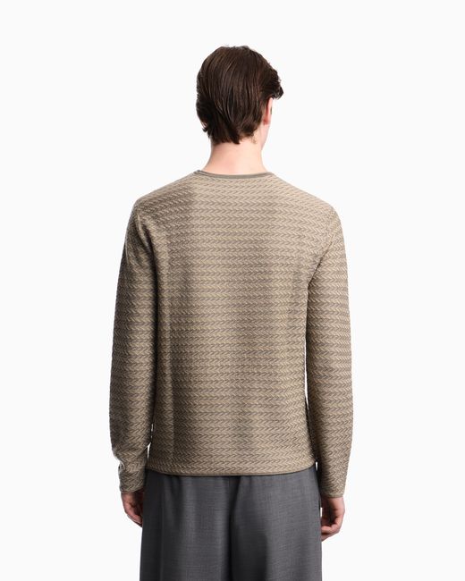 Emporio Armani Gray Icon Virgin-Wool Jumper With A Two-Tone Chevron Motif for men
