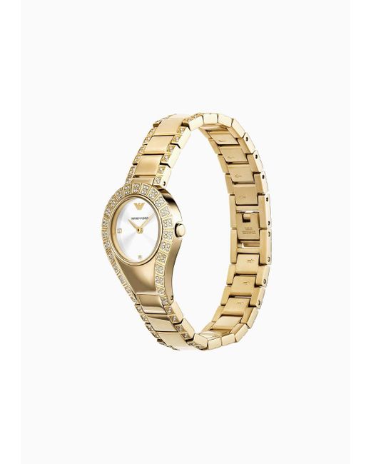 Emporio Armani White Two-hand Gold-tone Stainless Steel Watch