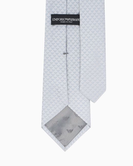 Emporio Armani White Pure Silk Tie With Jacquard Monogram for men