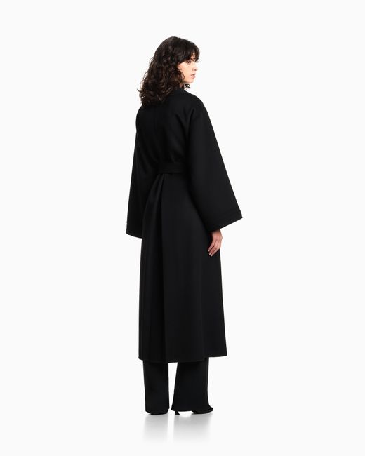 Emporio Armani Blue Cashmere And Virgin-Wool Long Coat With Belt
