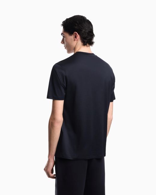 Emporio Armani Blue Lyocell Blend Jersey T-Shirt With Ea Logo Embroidery for men