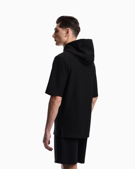 Emporio Armani Black Jacquard Jersey Hooded Sweatshirt With All-Over Micro Eagle for men