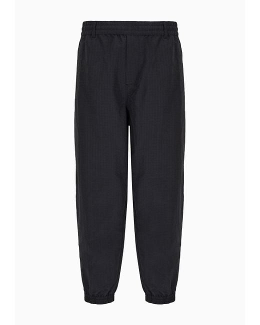 Emporio Armani Blue Light Nylon Seersucker Trousers With Stretch Hem And Zip for men