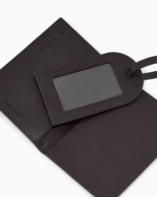 Emporio Armani Black Gift Box With Regenerated Saffiano Passport Holder And Tag for men
