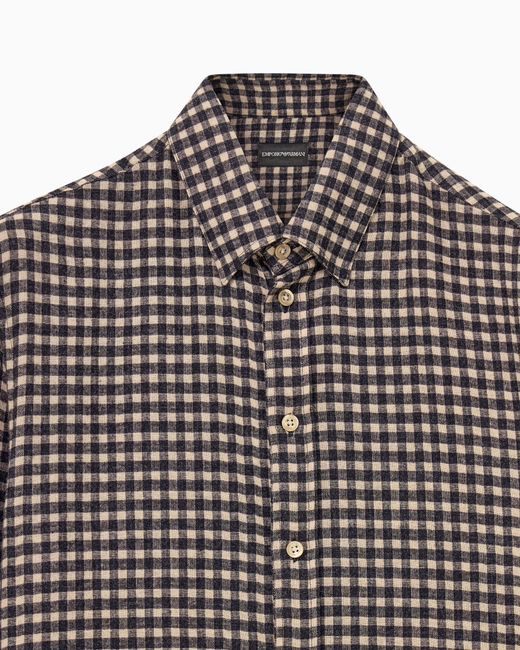 Emporio Armani Gray Long-Sleeve Micro-Check Flannel Shirt for men
