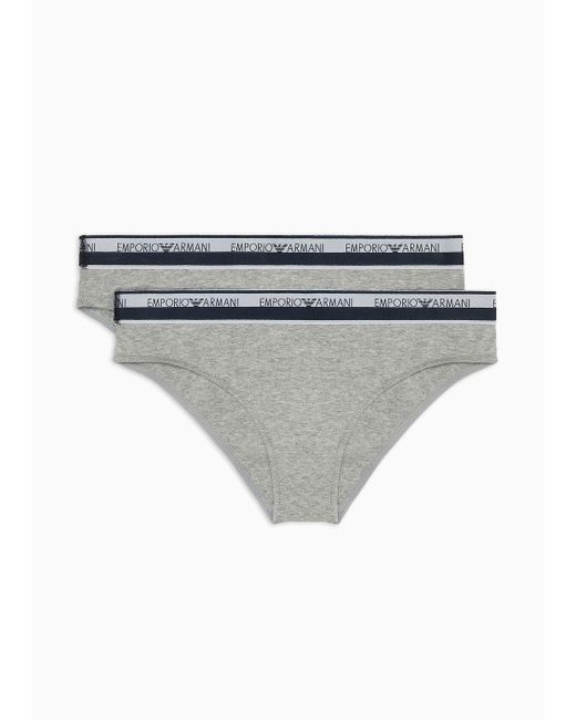 Emporio Armani Gray Asv Two-pack Of Iconic Organic-cotton Briefs With Logo Waistband