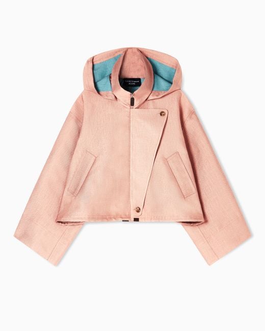 Emporio Armani Pink Icon Basketweave Fabric Hooded Blouson