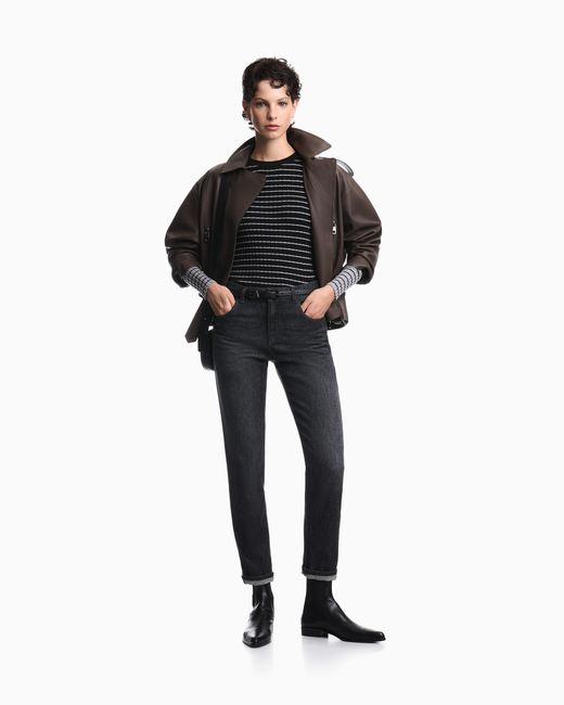 Emporio Armani Blue Slim Fit Ribbed Pullover With Crew Neck And Striped Pattern
