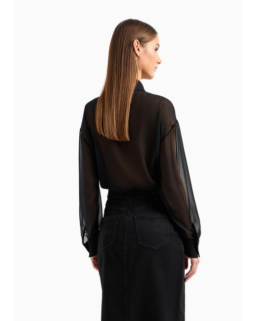 Camisa Tipo Bodi De Georgette Transparente Con Detalles Denim Emporio Armani de color Black