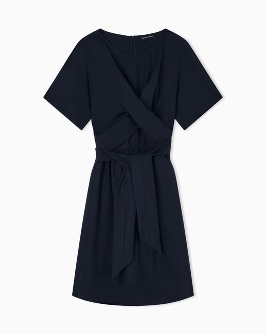 Emporio Armani Blue Poplin Dress With Sash