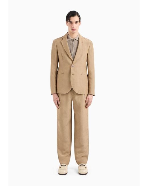 Emporio Armani Natural Modern-fit Single-breasted Suit In Viscose And Linen-blend Crêpe for men