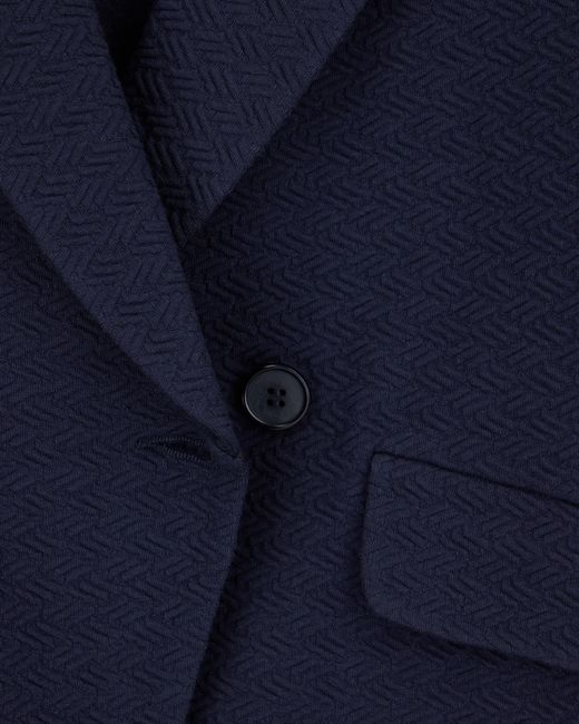 Emporio Armani Blue Unlined Cotton Jersey Blazer With A Jacquard Relief Pattern