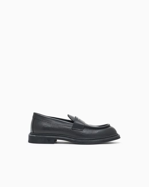 Emporio Armani Black Pebbled Leather Loafers for men