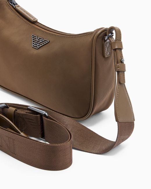 Emporio Armani Brown Recycled Shoulder Bag With A Zip Closure And Logo Strap for men