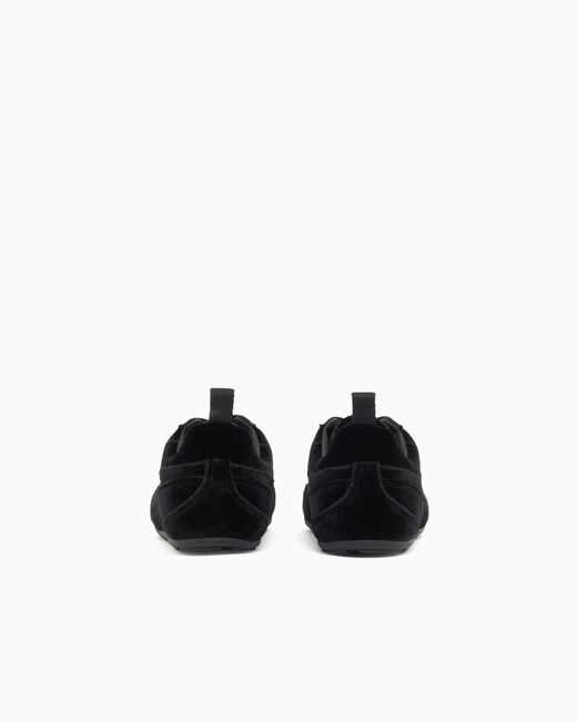 Emporio Armani Black Velvet Low-Top Sneakers With An Embroidered Side Logo