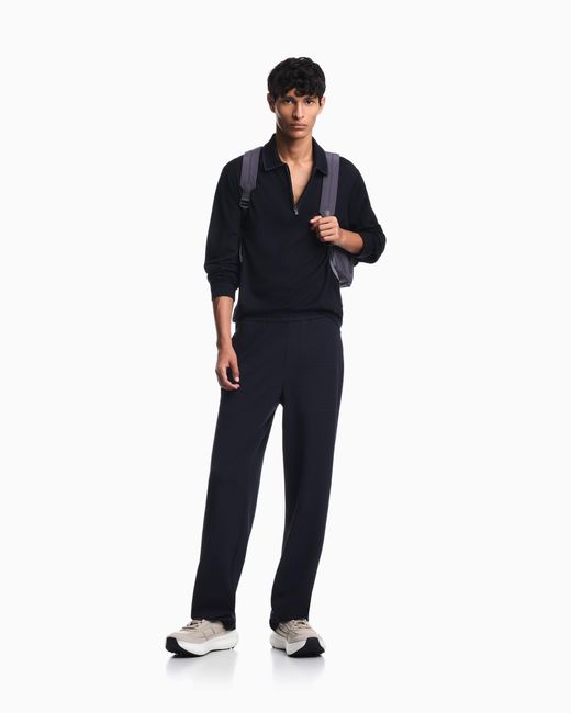 Emporio Armani Blue Travel Essential Smooth Wool Polo Collar Sweater for men