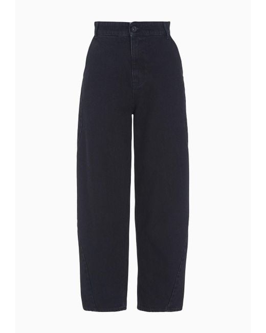 Emporio Armani Blue J5b High-waisted Cropped-leg Jeans In Stone-washed Denim With A Logo Tag