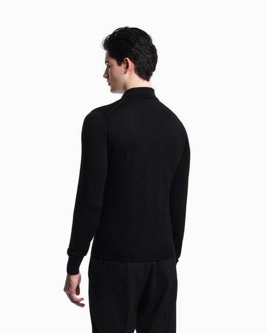 Emporio Armani Black Pure Virgin-Wool Jumper With Polo-Shirt Collar for men