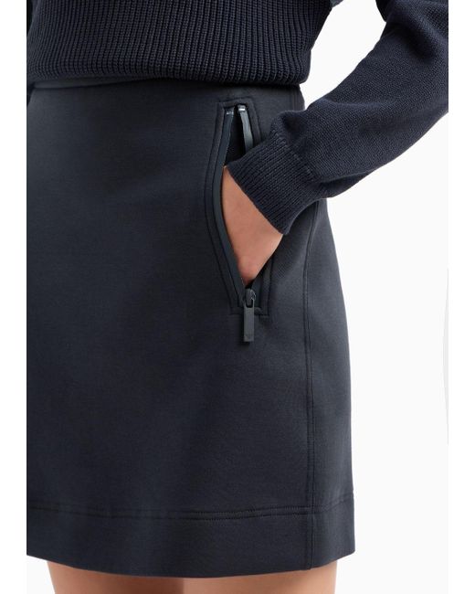 Emporio Armani Blue Double Jersey Pencil Mini Skirt
