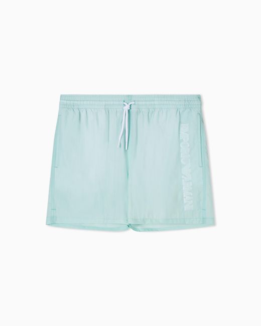 Emporio Armani Blue Swim Shorts With Stitched Logo Embroidery for men