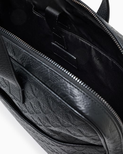 Bolso Business De Piel Con Motivo Integral De Águila En Relieve Emporio Armani de hombre de color Black