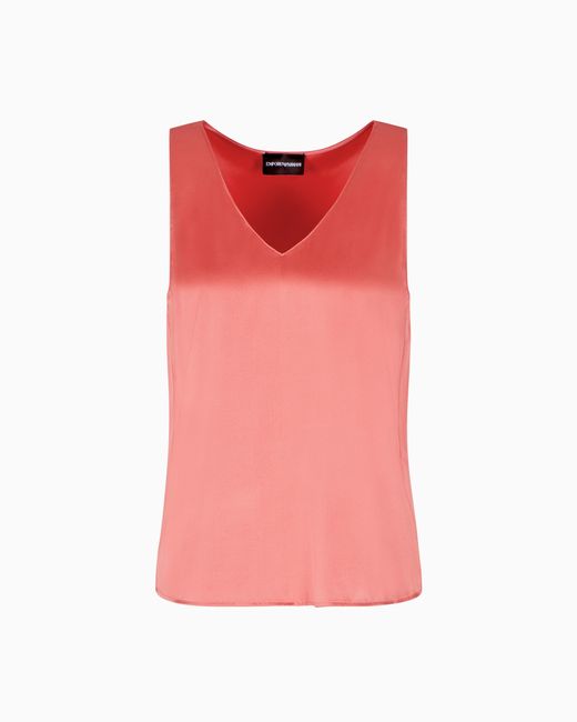 Emporio Armani Pink Top Mit V-Ausschnitt Aus Seiden-Satin