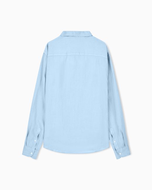 Emporio Armani Blue Garment-Dyed Linen Shirt With French Collar for men