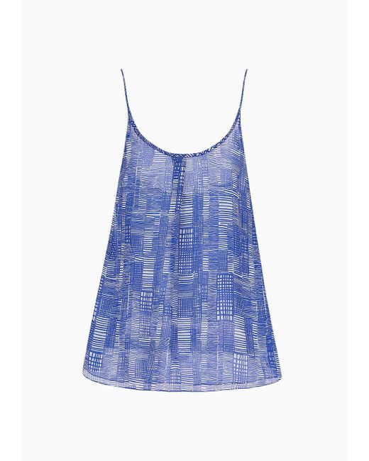 Emporio Armani Blue Ausgestelltes Top Aus Seiden-chiffon Mit Allover-geometrie-print