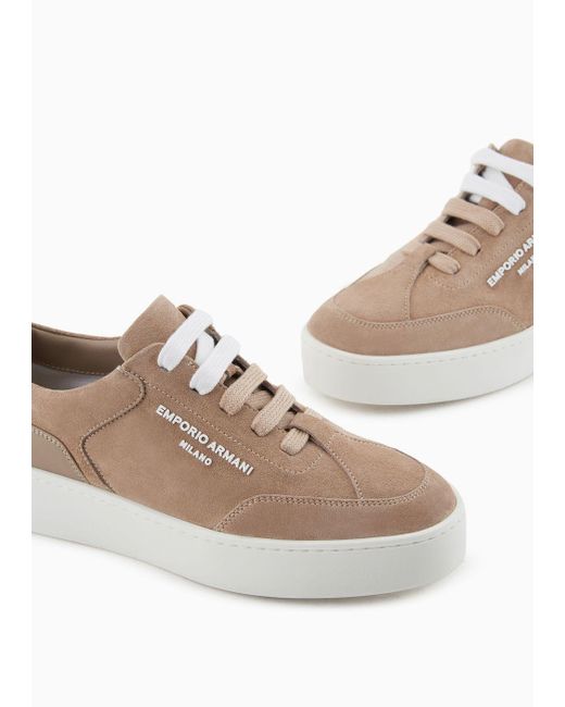 Emporio Armani Brown Velour Leather Sneakers With Side Logo