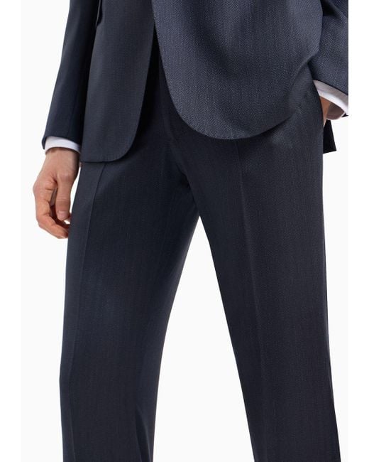 Emporio Armani Einreihiger Anzug In Slim Fit Aus Besonders Feiner Wolle Mit Gestreiftem Chevron-motiv in Blue für Herren
