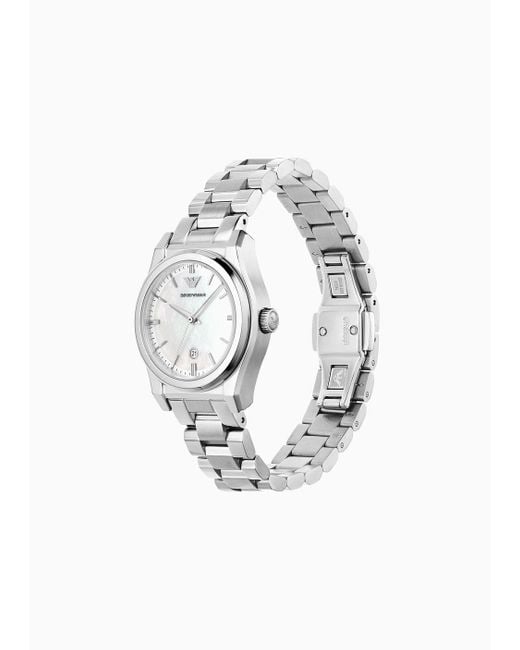 Emporio Armani White Three-hand Date Stainless Steel Watch