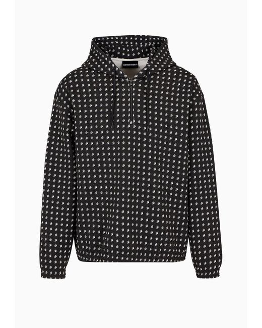 Emporio Armani Oversize-sweatshirt Aus Doppellagigem Jersey Mit Kapuze Und Allover-print in Black für Herren
