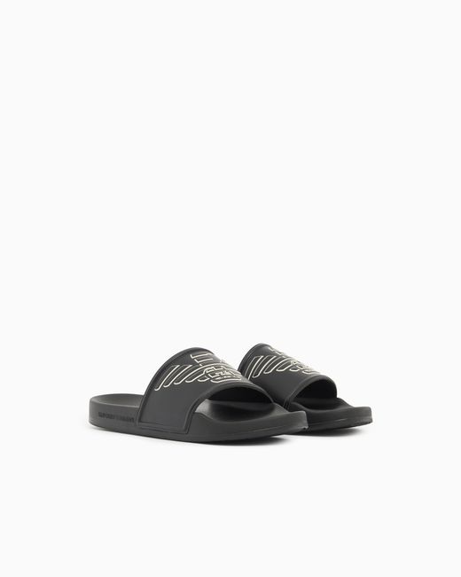 Emporio Armani White Pvc Sliders With Oversized Eagle