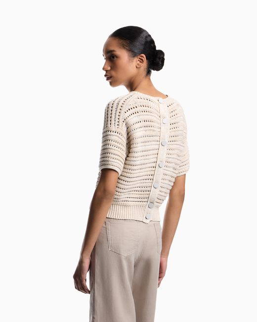 Emporio Armani White Short-Sleeved Jumper With Perforated Knit