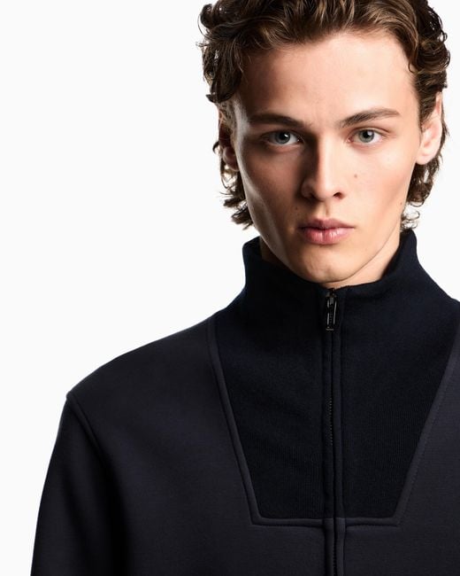 Sweat-Shirt En Jersey Double À Fermeture Zippée Intégrale Travel Essential Emporio Armani pour homme en coloris Blue