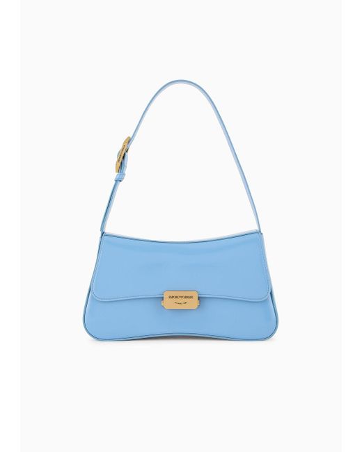 Emporio Armani Blue Brushed-finish Baguette Shoulder Bag