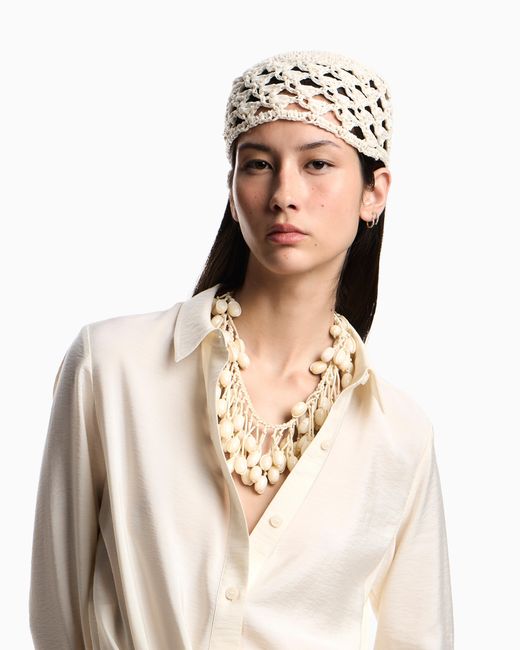 Emporio Armani White Crochet Cap