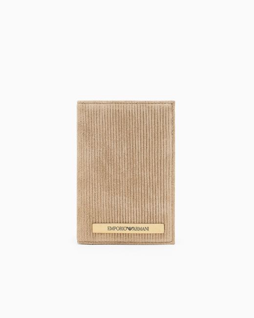 Emporio Armani Natural Embossed Suede Vertical Card Holder for men