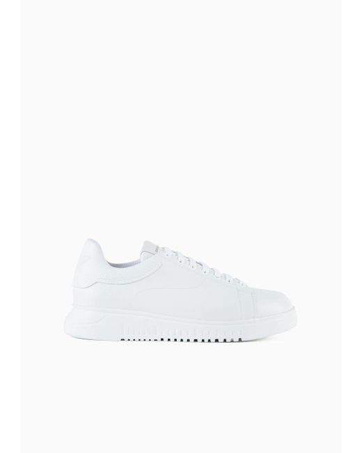 Emporio Armani White Tumbled Leather Sneakers for men