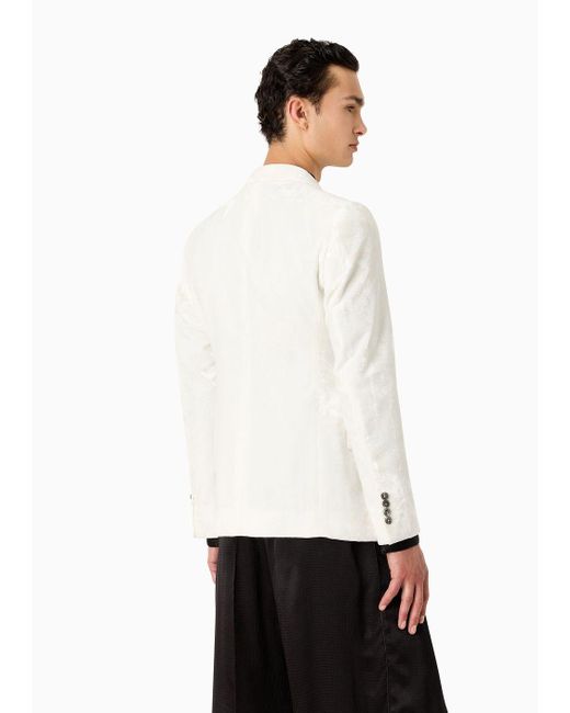 Emporio Armani White Velvet Single-breasted Jacket With All-over, Embroidery-style Floral Motif for men