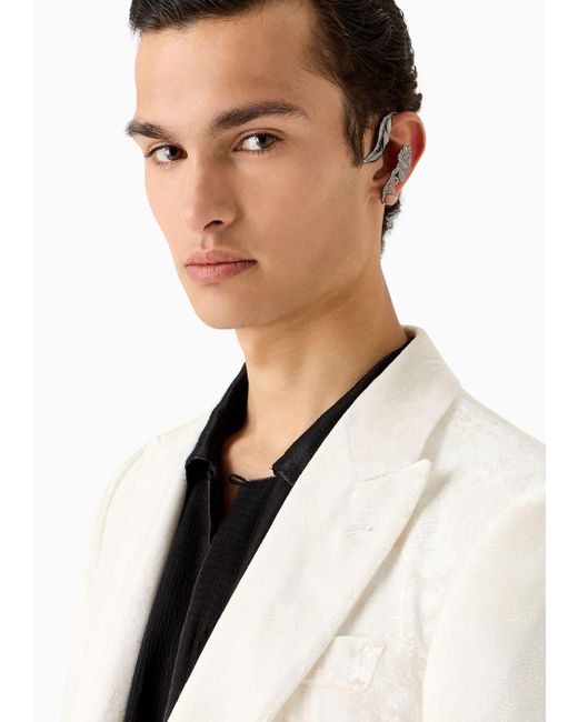 Emporio Armani White Velvet Single-breasted Jacket With All-over, Embroidery-style Floral Motif for men