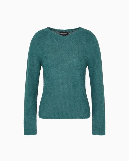 Emporio Armani Green Alpaca Wool-Blend, Crew-Neck Jumper
