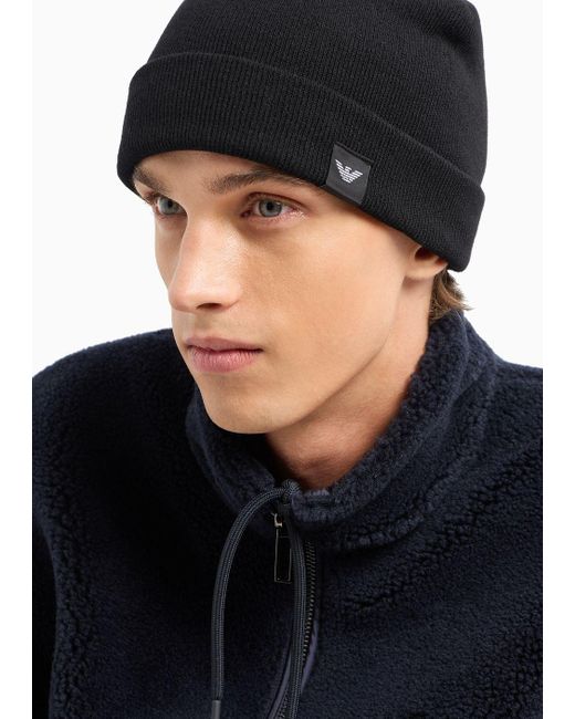 Emporio Armani Black Rib-knit Wool-blend Beanie for men