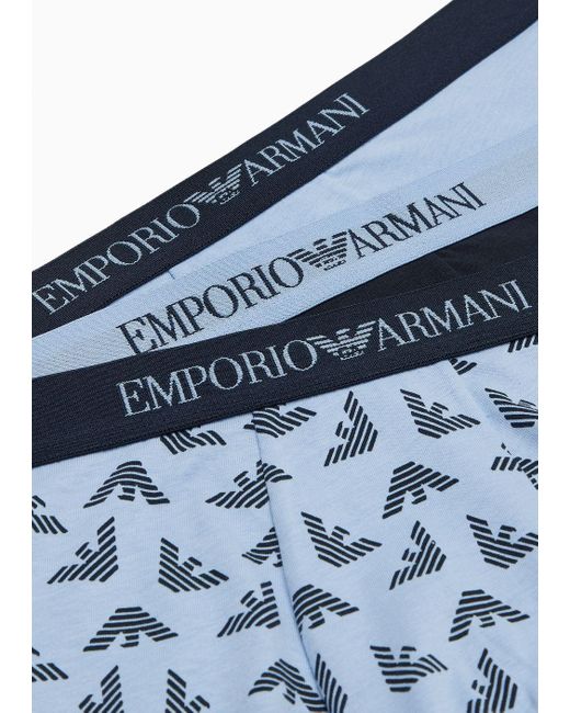 Emporio Armani Blue Three-pack Of Pure Cotton Boxer Briefs for men