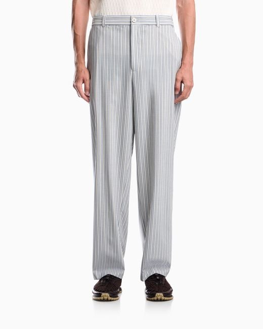 Emporio Armani White Straight-Leg Striped Trousers for men