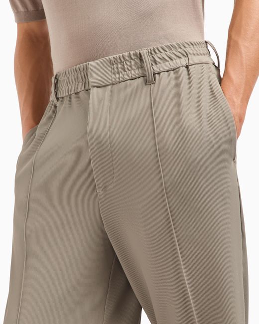 Emporio Armani Gray Canneté-Effect Stretch Nylon Trousers With Ribs for men
